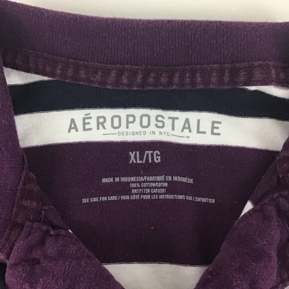 Men's Aeropostale Short Sleeve Polo Collared Dress Shirt Purple Striped Size XL - Picture 6 of 6